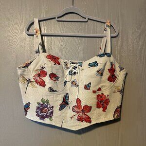 Cider Corset Top with Butterfly & Floral Print - Size 2XL - Like New